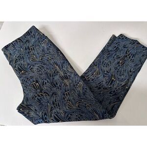 Soft Surroundings PEACOCK Print PANTS Womens PL Marbled Blue Black Green Stretch
